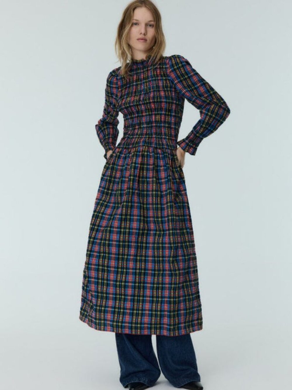 The New Society Mars Midi Dress in Ruby Dusk Tartan